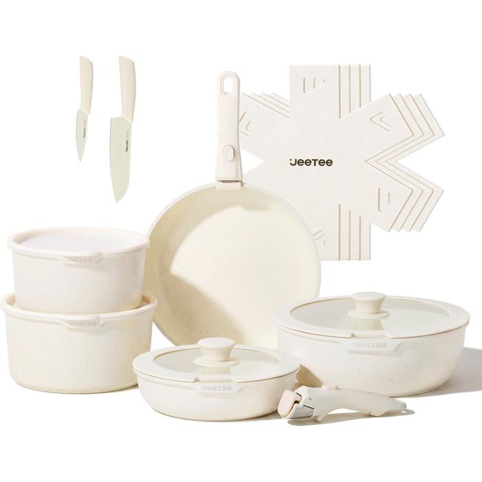 Batterie de Cuisine Induction 17 PCS Poignée Amovible Antiadhésive Lot Casserole et Poele Tout Feux & Four pour