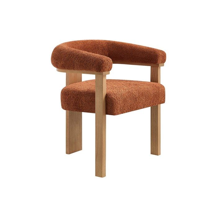 Chaise avec accoudoirs en tissu bouclette et bois d’hévéa naturel - Terracotta - LIVELIA