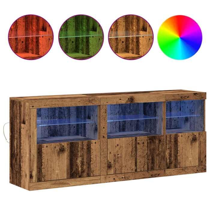 Bois 1 PC Buffet bas/Cabinet/Commode moderne avec stockage LED Bois ancien 162x37x67 cm Bois dingénierie bb3536