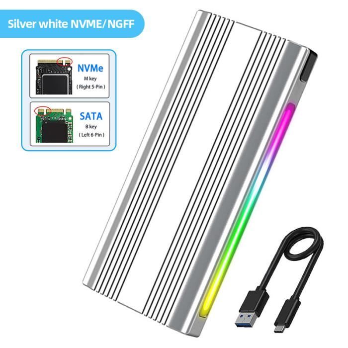 Boîtier SSD M.2 NVMe Tccmebius Aluminium USB 3.1 Gen2 10Gbps - Support 2230/2242/2260/2280 NVMe SATA
