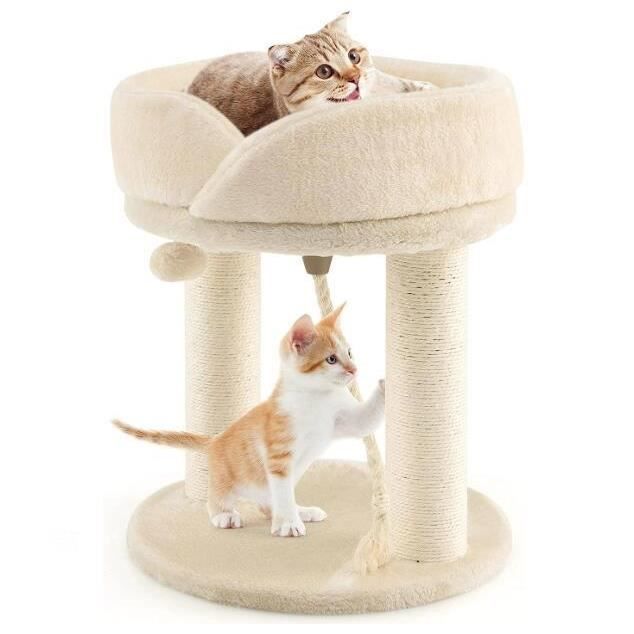Comparer les prix de GYMAX Arbre à Chat en Hauteur 53CM avec 2 Griffoirs, Boule Suspendue, Plaque de Base Renforcée pour Maison et Animalerie, Beige