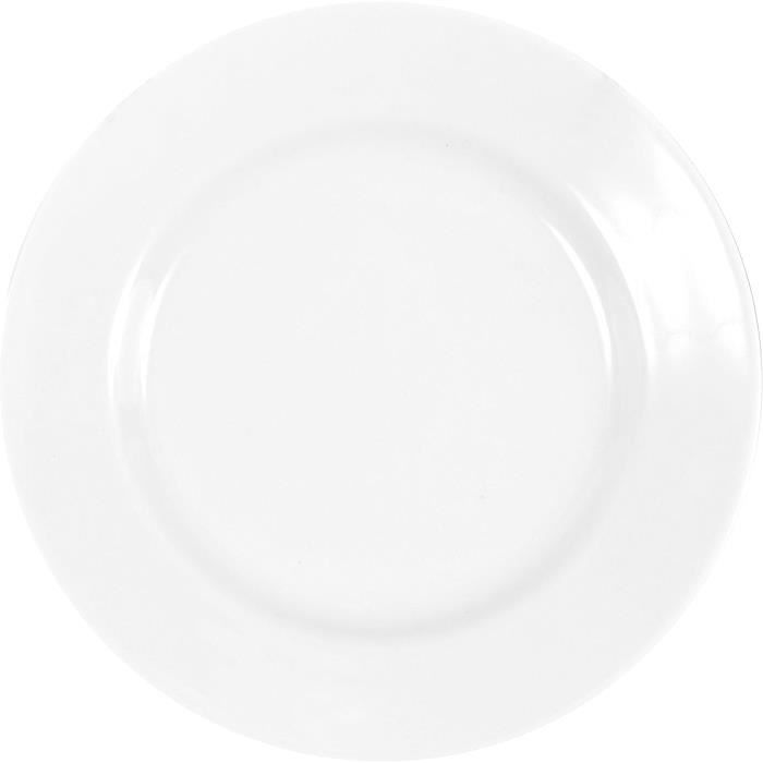 Lot de 12 assiettes plates AVA 540g, plat de presentation rondes à pâtes desserts en porcelaine blanc - D 28,5 x H 2,7 cm - Maison