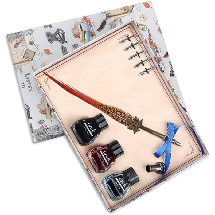 Ensemble Calligraphie Plume Et Porte-plume - 10 Pointes En Acier Inoxydable, 5 Styles, Porte-plume En Bois