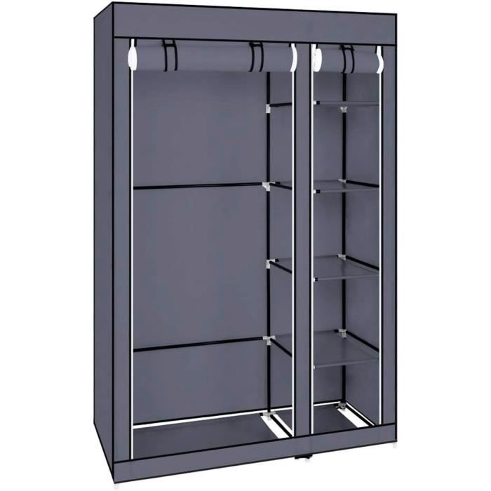 armoire dressing en tissu avec portes zippées nyana home mesure 170x110x45cm gris