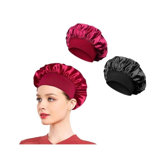 WOVTE 2 PCS Bonnets de nuit en satin, bonnet de nuit en soie réglable avec  large bande élastique pour protéger les cheveux - Cdiscount Au quotidien