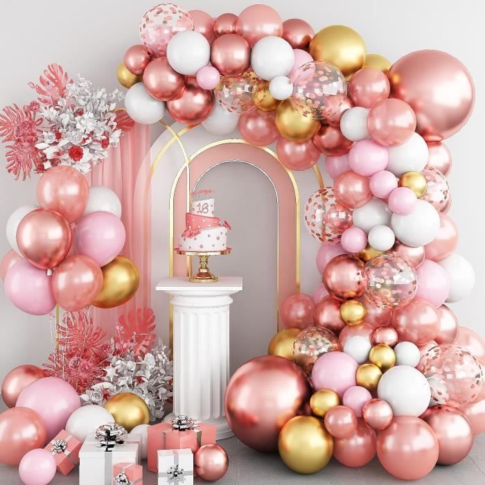 Ballon de baudruche latex : 5 ballons rose métallisés- décoration  anniversaire fête