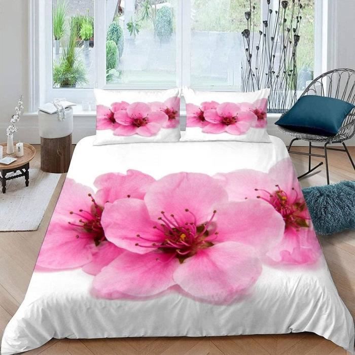 Fleurs De Cerisier Housse De Couette 220×240Cm Fleurs Rose 3D Imprimé 3