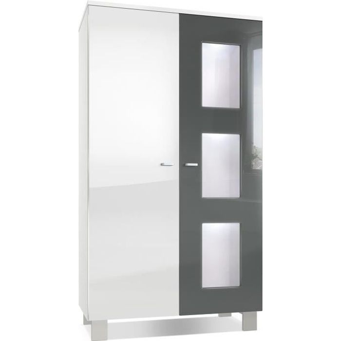 Vladon Vitrine Armoire Denjo en Blanc mat - Façades en Blanc haute brillance et Gris haute brillance avec éclairage LED en Blanc Vladon Vitrine Armoire Denjo en Blanc mat - Façades en Blanc haute brillance et Gris haute brillance avec éclairage LED en Blanc