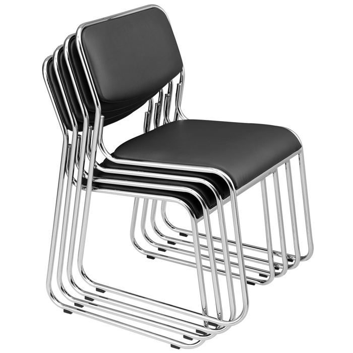 Lot de 4 chaises de bureau conference visiteur empilable en synthetique noir 03_0002797