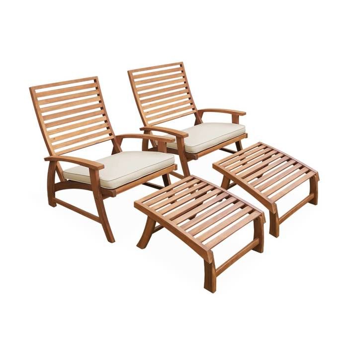 Lot de 2 chaises relaxantes en bois d'acacia - SWEEEK - Puebla - Teck - Pour jardin - 76x59x71.5cm
