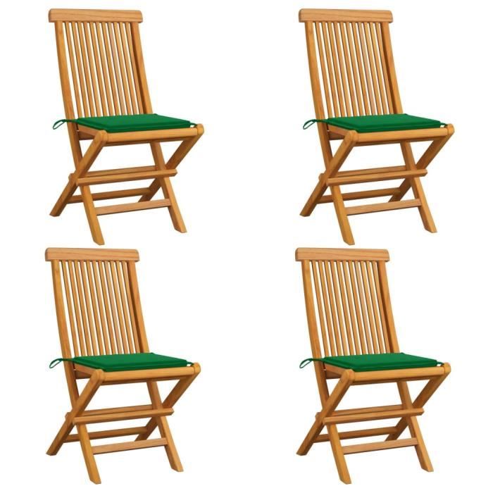 style fr chaise - contemporain - fauteuils de jardin avec coussins vert 4 pcs bois de teck massif®wocgoy®