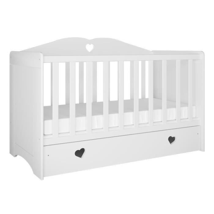  Inconnu Lit b&eacute;b&eacute; Julia blanc avec un tiroir sans matelas 124/66