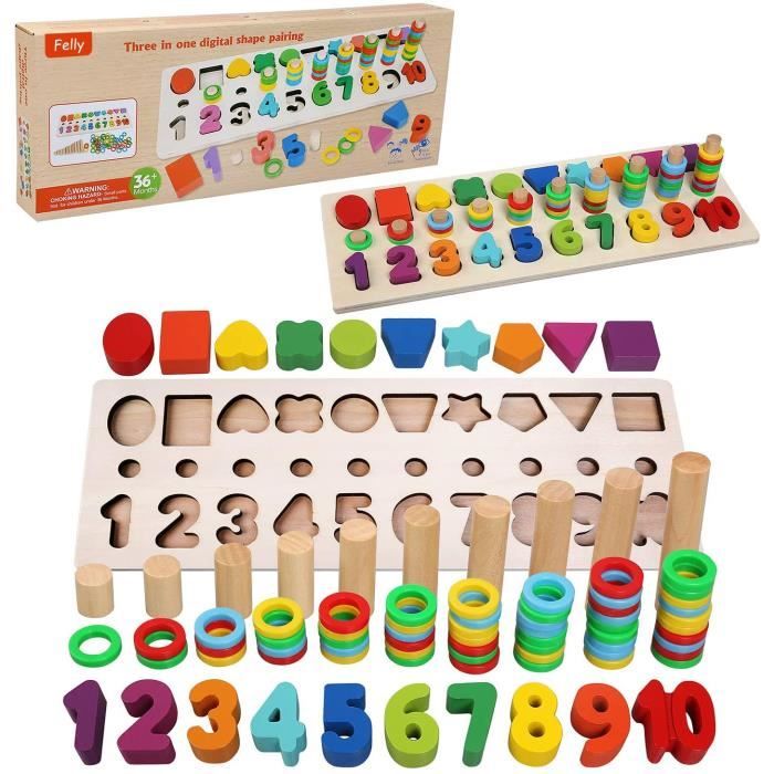 Felly Jouet Montessori Mathématiques Bébé 1 2 3 Ans, Jeux Éducatif Puzzles  en Bois, Apprendre à Compter et Les Couleurs Jeu Reconnai - Cdiscount