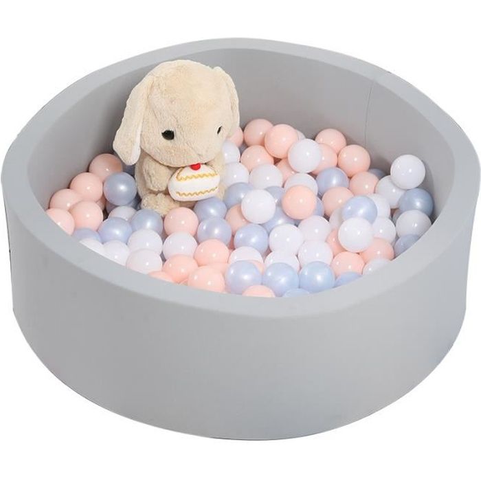 COSTWAY Piscine à Balles en Mousse 90x30cm & 200 Balles Océaniques pour Enfants de 1-6 Ans, Fosses à Balles Ronde avec Coussin Amovible & Sac de Transport, Gris