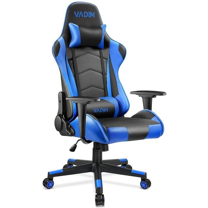 Cuir synthétique PU Bleu Boomersun Racing Chaise de Gaming Ergonomique avec Repose-tête et Coussin Lombaire pour Les Joueurs de PC Gamer