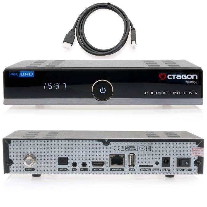 DVB-S2x R/écepteur avec cl/é Wi-Fi 150 Mbps Octagon SF8008 4K UHD E2 Linux Single Sat