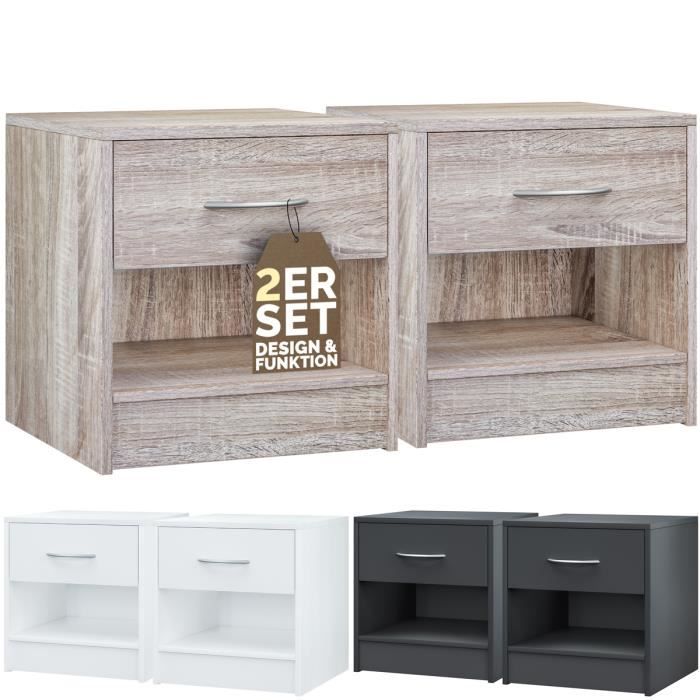 CASARIA® 2x table de nuit table de chevet Chêne avec tiroir poignée en aluminium mobilier chambre à coucher 39x28x41cm CASARIA® 2x table de nuit table de chevet Chêne avec tiroir poignée en aluminium mobilier chambre à coucher 39x28x41cm