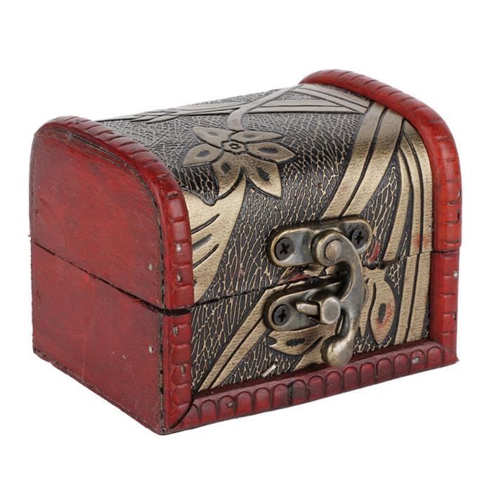 CALFOVERA - Lot De 2 Boîtes En Bois Vintage à Motif Timbré - Coffret à Bijoux, Rangement Cadeau - 8x6,5x6 Cm - 6