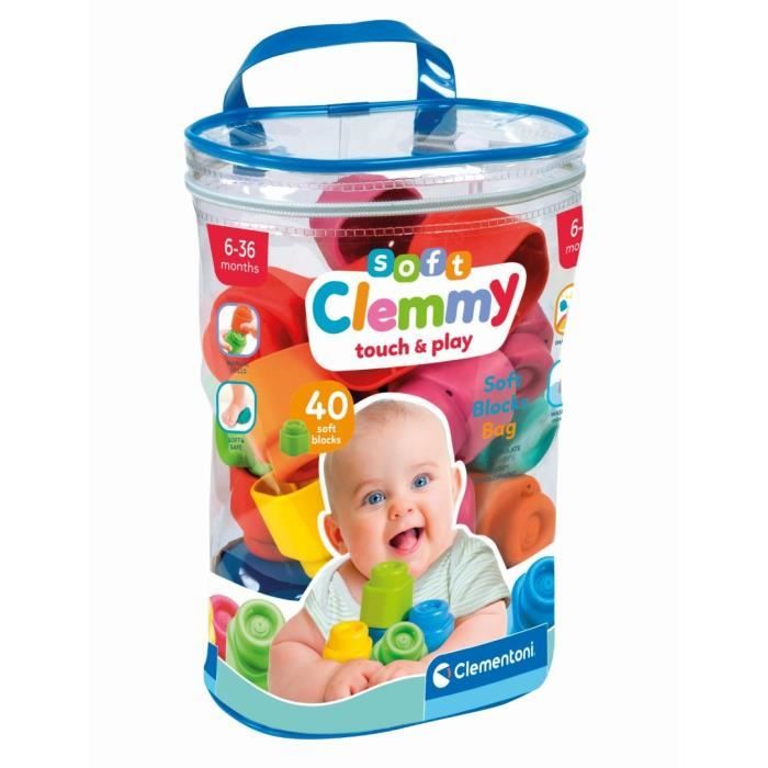 Clementoni - Clemmy Baby - Sac 40 cubes souples - Mixte - A partir de 9 mois - Cube souple assure un
