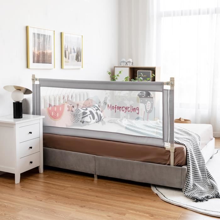 COSTWAY Barrière de Lit Bébé 175 5x25 cm Hauteur Réglable avec Double Verrouillage Chaque Côté Indépendamment Motif Mignon
