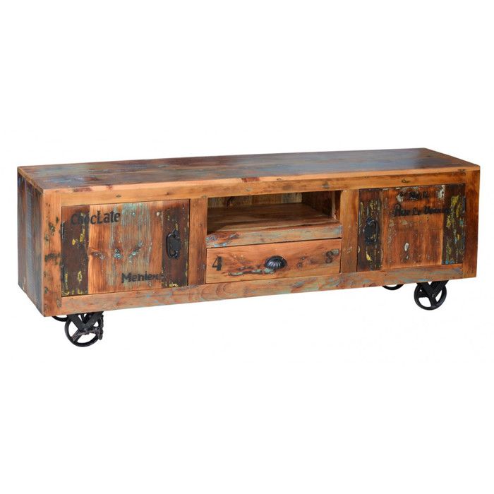 Meuble TV - Giner y Colomer - Bois Recyclé - 2 Portes - 1 Tiroir - Multicolore Meuble TV - Giner y Colomer - Bois Recyclé - 2 Portes - 1 Tiroir - Multicolore