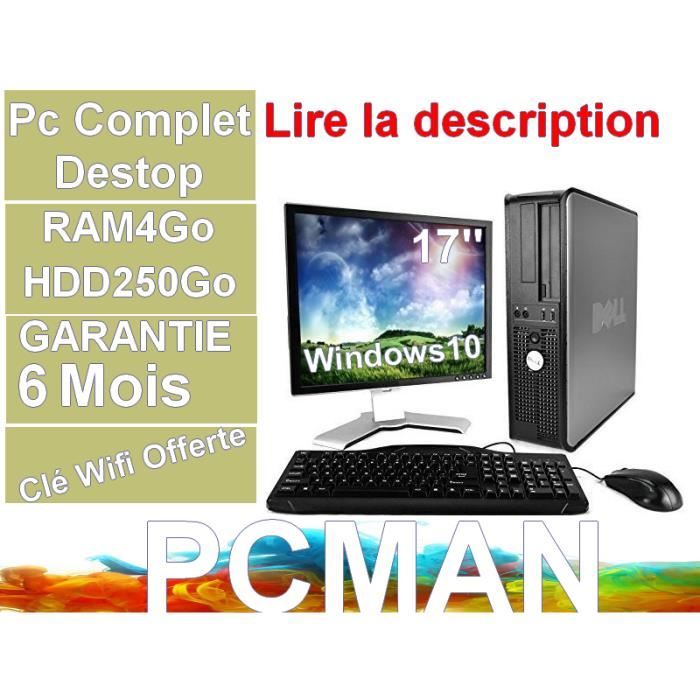 Ordinateur de Bureau complet 17core2duo 250 Go HDD 4 Go Ram Win10 WIFI - Dell
