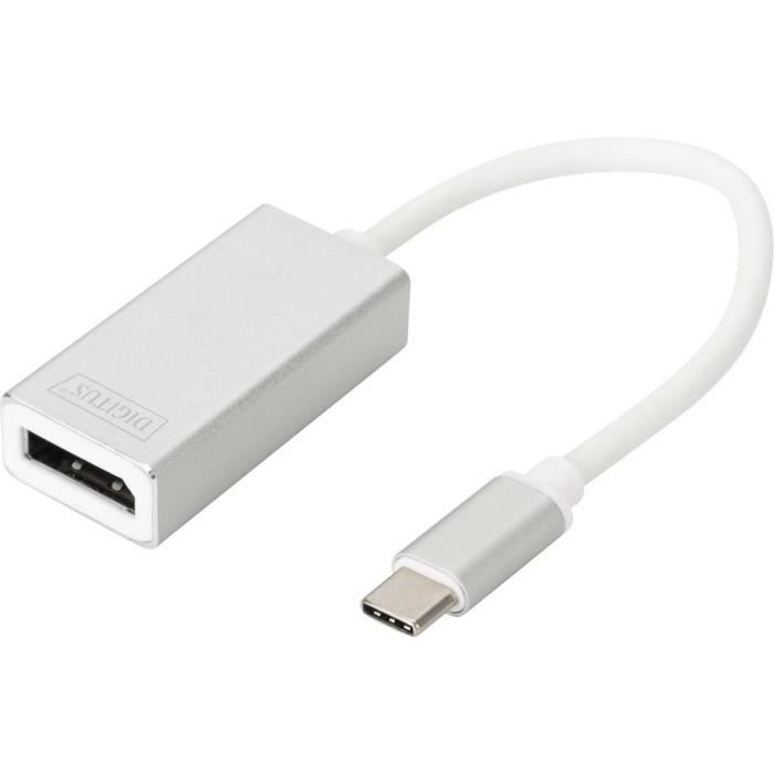 Digitus DisplayPort - USB 3.0 Adaptateur [1x USB 3.0 mâle type C - 1x DisplayPort femelle] aluminium argenté blindé