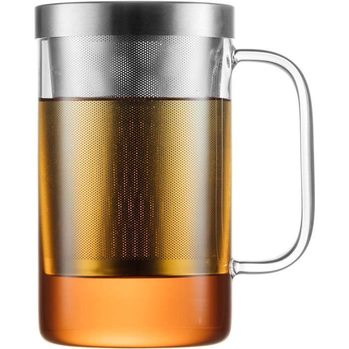 Lot De 2 Tasses Infusion Thé Verre Borosilicate 500 Ml – Avec Passoire & Couvercle Inox – Résistantes Chaleur & Froid