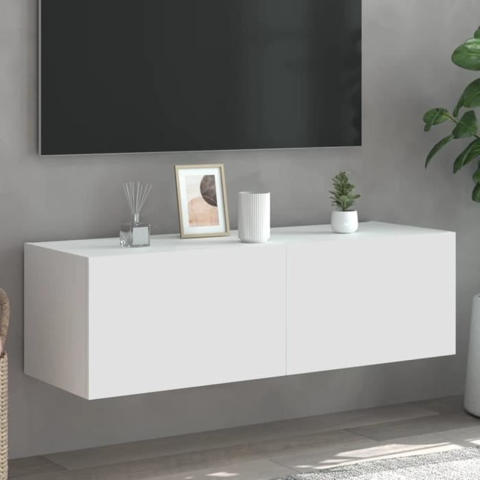 Meuble TV mural - FAFEICY - 130113 - Bois dingénierie - Lumières LED RVB - 100x35x31 cm