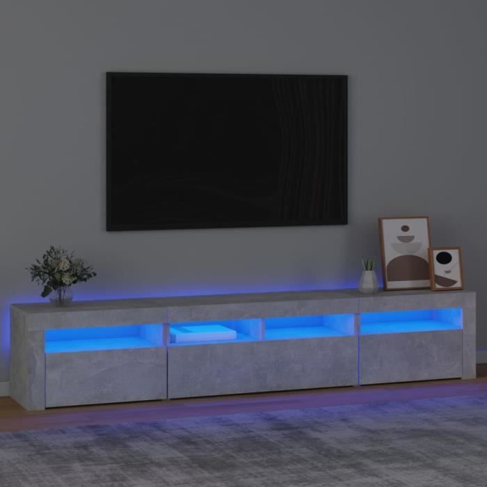 FAMIROSA Meuble TV avec Lumières LED Gris Béton 210x35x40 cm-733 FAMIROSA Meuble TV avec Lumières LED Gris Béton 210x35x40 cm-733