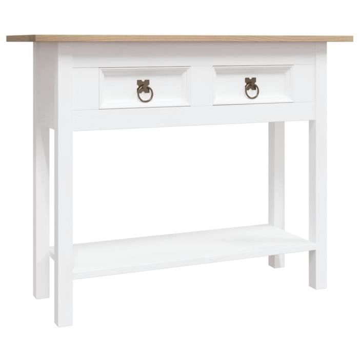 Table Console - GAROSA - Modèle Corona - Bois de pin massif - 2 tiroirs - 1 étagère