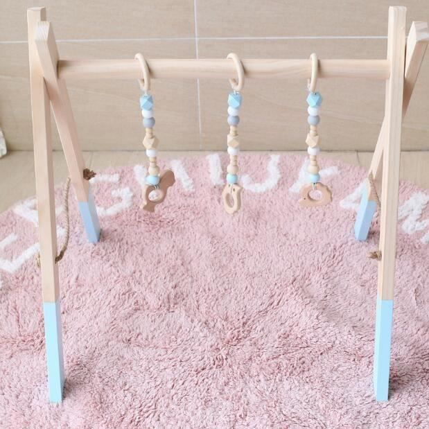 Portique D'éveil Bébé En Bois Roba - 3 Pendentifs Et Formes à Tourner - Stimule Motricité Et Coordination - Naturel/anthracite