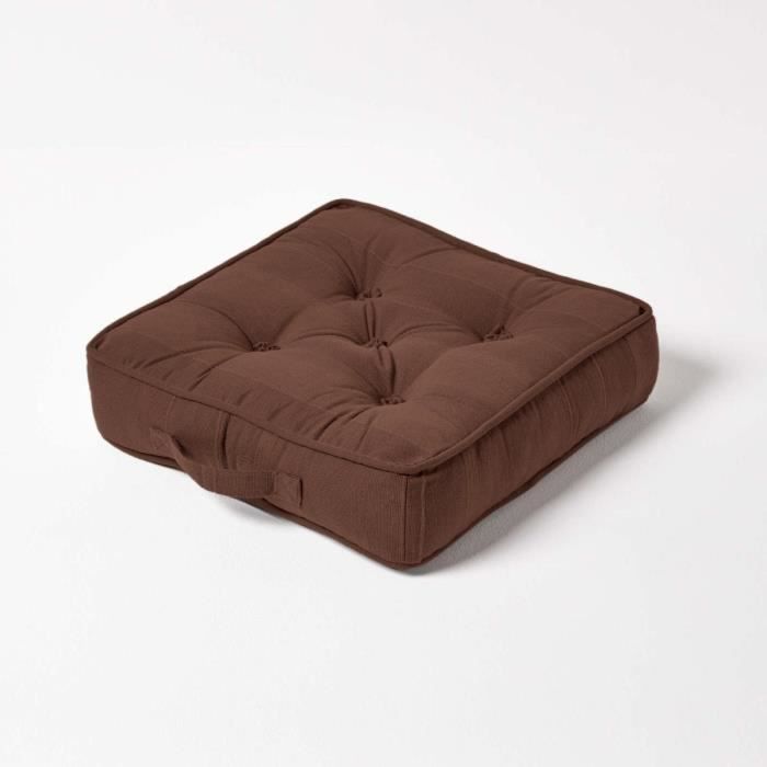 Coussin de sol - Rajput - Chocolat - 40x40 cm - Épaisseur 8 cm - Design côtelé
