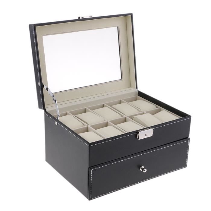 Boîte à Montre En Cuir PU WisePoint - Rangement Voyage Avec Coussin Amovible Noir