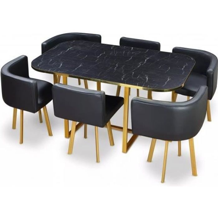 Ensemble table à manger + 6 chaises encastrable PopUp XL - Marbre noir