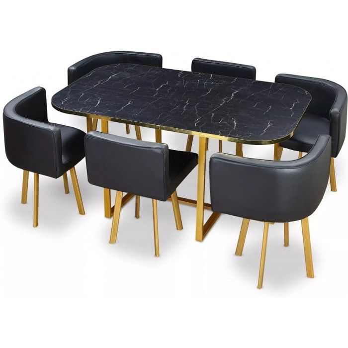 Table De Salle à Manger Alpha Avec 6 Chaises Pop Art - Plateau Verre, Pieds MDF Blanc, Design Moderne