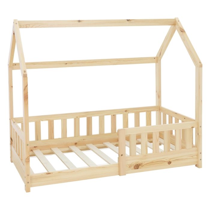ML-Design Lit dEnfant Naturel en Bois de Pin Massif 140x70 cm avec Protection Contre les Chutes Toit et Sommier á Lattes