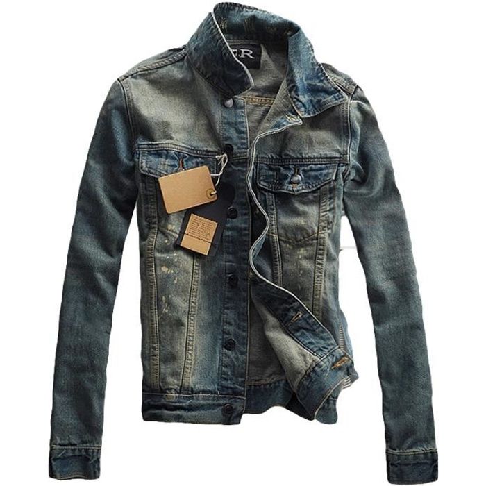 Veste En Jean Vieilli Pour Homme Enyce Taille M - Style Délavé/distressed, Bleu, Occasion En Très Bon état