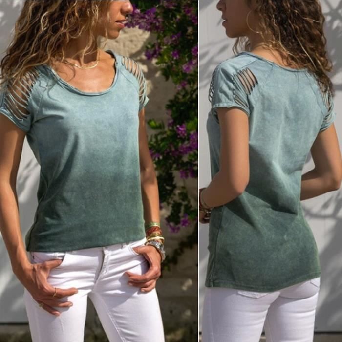 T-shirt Slim Fit Manches Courtes Vert En Viscose Bella | 3 Suisses
