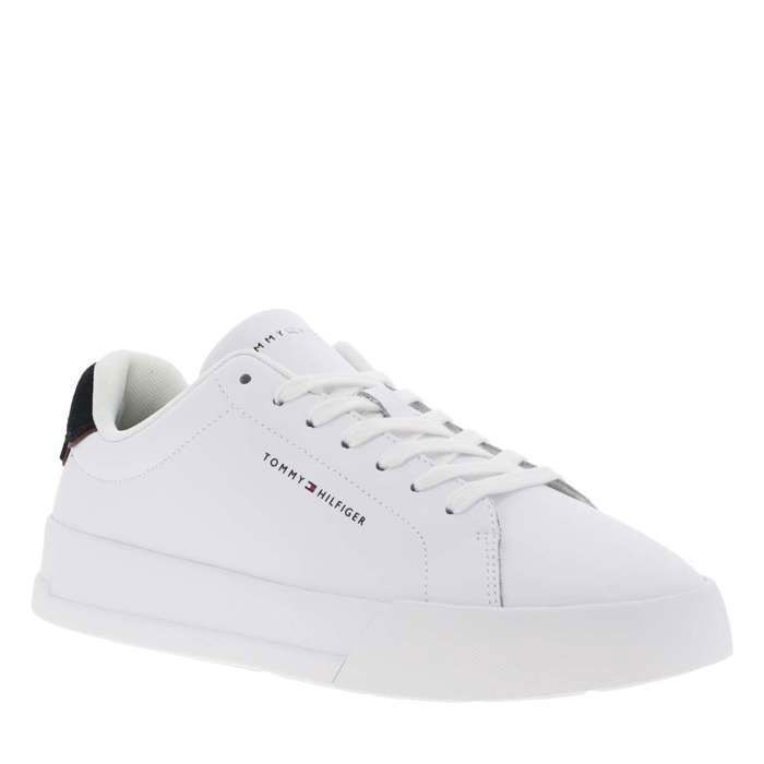 Tommy Hilfiger Tennis en cuir blanches avec semelle à talon plat et contrefort contrasté