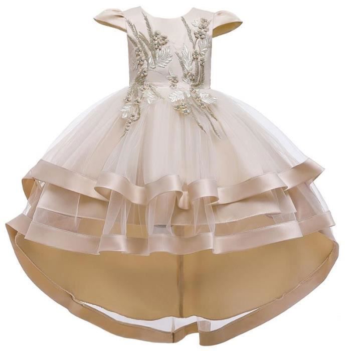 Robe Ceremonie Fille Demoiselle Enfant Jupe Loose Petales Noeud Papillon Au Dos Fleur Robe Filles 6 14 Ans Kaki Cdiscount Pret A Porter