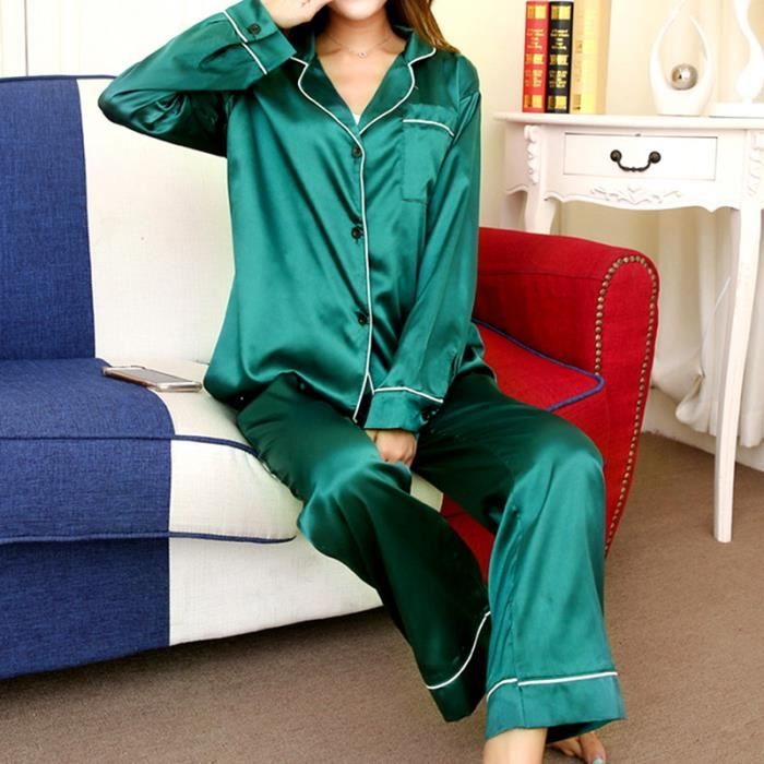 Pyjama en satin de soie,Pyjama en Satin et fausse soie pour femme ...