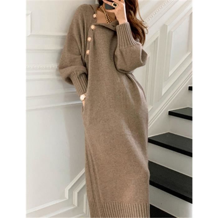 Robe Femme FR31WAL Longue Moulante a Col en V Profond Couleur Kaki et Noir Kaki Cdiscount Pret a Porter