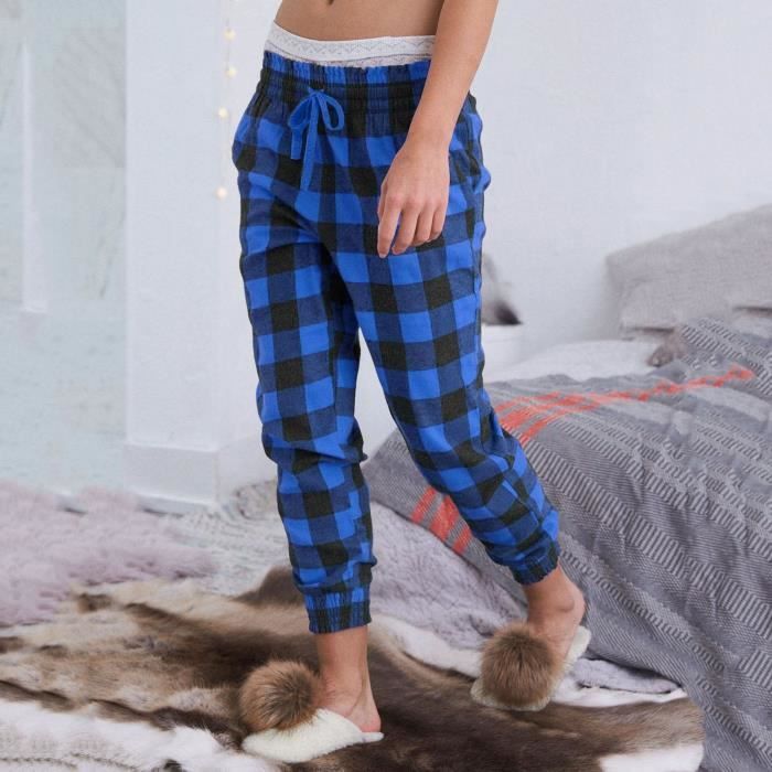 Pantalon de No l imprim carreaux pour femme Pantalon