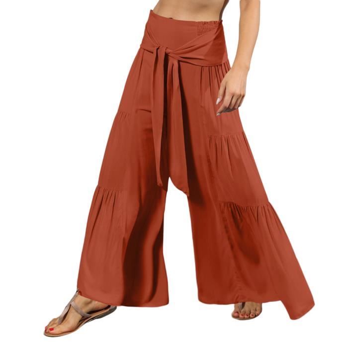 Pantalon Femme été 7/8 En Lin - Taille Haute élastique - Large Et Fluide - Couleurs Variées - PASUDA