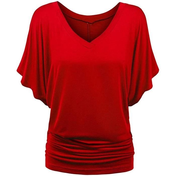 Chemisier Femme TIMEMEAN Manches Chauve-souris, Ourlet Replié - Col V, Coupe Ample - Grande Taille Jusqu'à XXXXXL - Tissu Coton/poly Doux Et Extensible