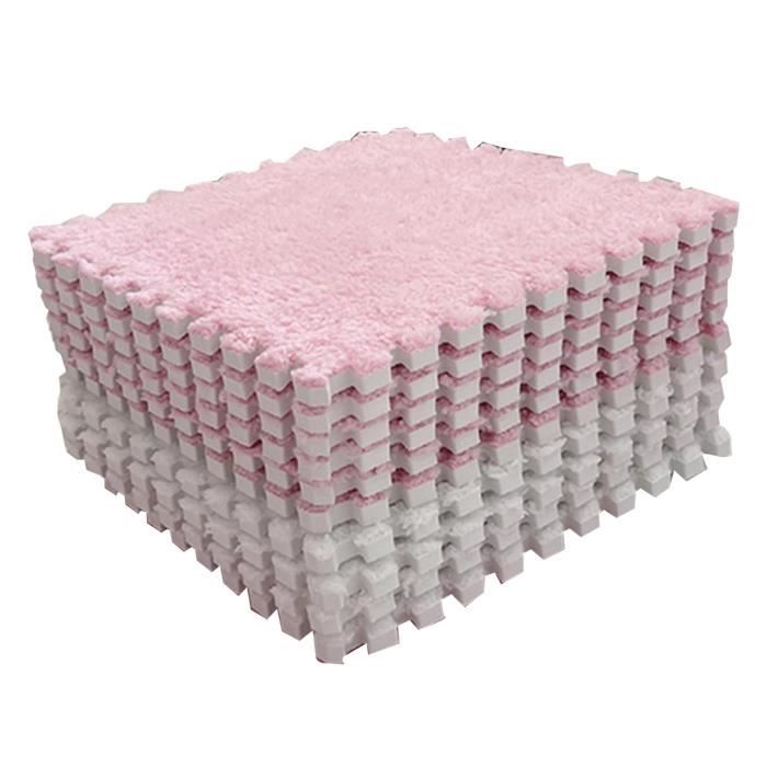 Tapis puzzle en mousse peluche MXZZAND - 10 pièces moelleux antidérapant Rose/Blanc
