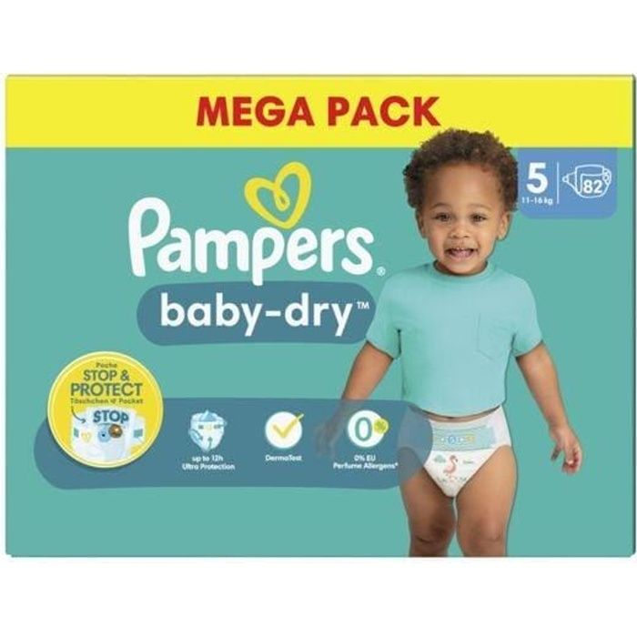 PAMPERS BabyDry Taille 5 82 Couches 11/16 kg Cdiscount