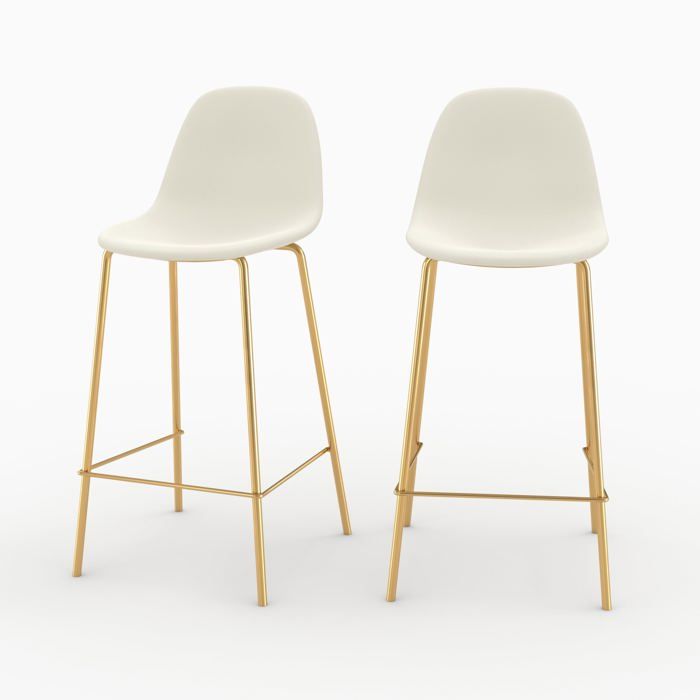 Lot de 2 chaises pour îlot central 65 cm en cuir synthétique blanc - Henrik - Maison Pavane