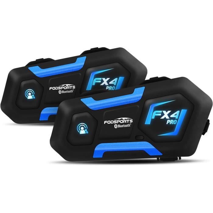 Fodsports FX4 PRO Motorcycle Bluetooth Intercom – 2 Riders, 1000m Range – Bluetooth 5.4